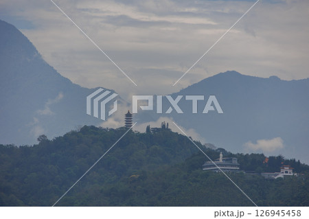 Sun moon lake Lake Candidius travel landmark with beautiful nature view of mountain in Taiwan Sun moon lake Lake Candidius travel landmark with beautiful nature view of mountain in Taiwan 126945458