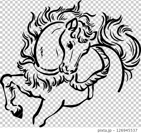 新年祝福、賀年卡、2026、令和8年、馬年、馬年、馬、馬年、水墨畫、水墨畫、印刷品、日本畫、插畫素材 126945537