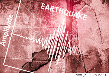 Earthquake concept crack damaged concrete cement building from land moving disaster 126945551