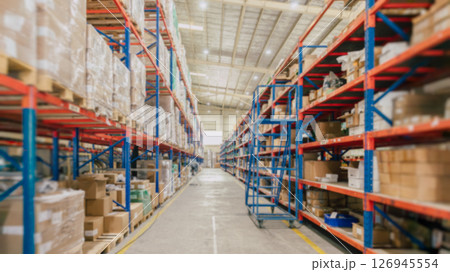 Blur Large Inventory. Warehouse Goods Stock for Logistic shipping banner background. 126945554