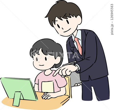 タブレット学習中の子供と教師 126945563