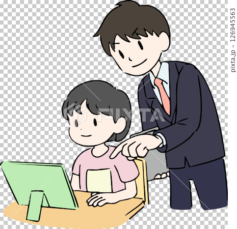 タブレット学習中の子供と教師 126945563