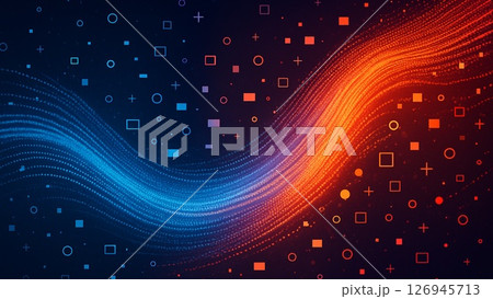 情報が押し寄せる抽象的な波構図 126945713