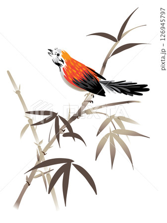 Digital Painting of a sparrow on bamboo branch, Inspired by Chinese Ink Brush Stroke Style Digital Painting of a sparrow on bamboo branch, Inspired by Chinese Ink Brush Stroke Style 126945797