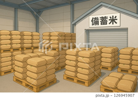 備蓄米が保管された倉庫イラスト 備蓄米が保管された倉庫イラスト 126945907
