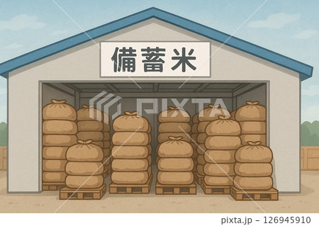 備蓄米が保管された倉庫イラスト 備蓄米が保管された倉庫イラスト 126945910