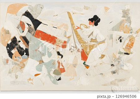 Abstract Harpist in a World of Geometric Forms and Textural Layers 126946506