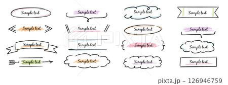 Text box hand drawn frame title banner set. Hand drawn doodle line banner, ribbon line label memo shape elements. Cute design marker stroke text box title, headline decoration. Vector 126946759