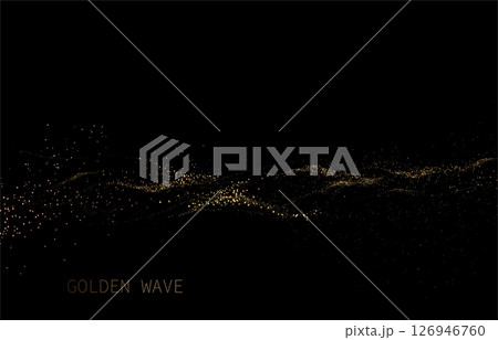 Shiny isolated design element, exquisite golden waves on black background 126946760