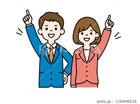 トップを目指す、ビジネスマンのベクターイラスト素材＿男女セット＿カラー 126946818