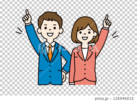 トップを目指す、ビジネスマンのベクターイラスト素材＿男女セット＿カラー 126946818