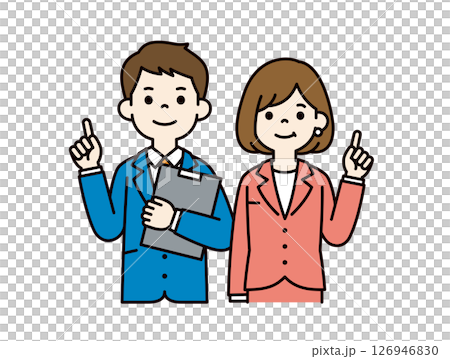Vector illustration material of a businessman explaining the main points_Men and women set_Color 126946830