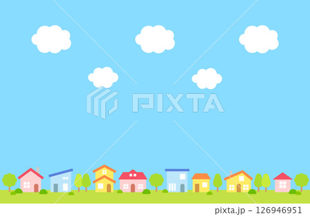青空　雲　住宅街　ベクターイラスト　背景素材 126946951