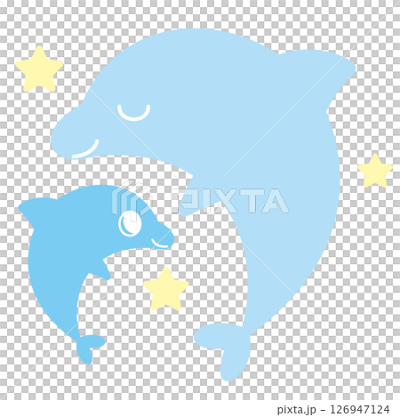 笑顔で向かい合う親子の青いイルカのキャラクター 126947124