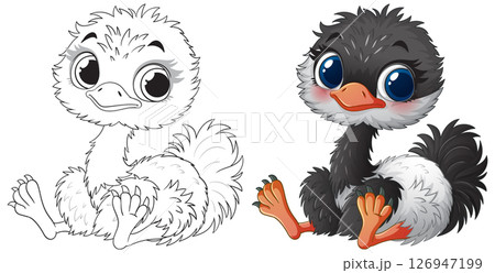 Adorable Baby Ostrich Illustration Duo Adorable Baby Ostrich Illustration Duo 126947199