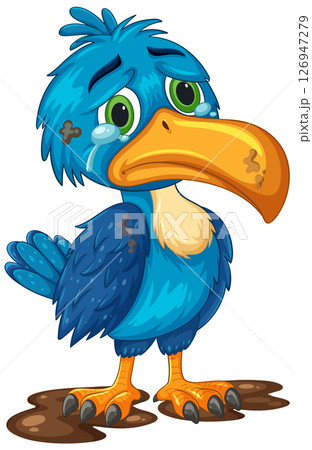 Sad Blue Hornbill in Cartoon Style Sad Blue Hornbill in Cartoon Style 126947279