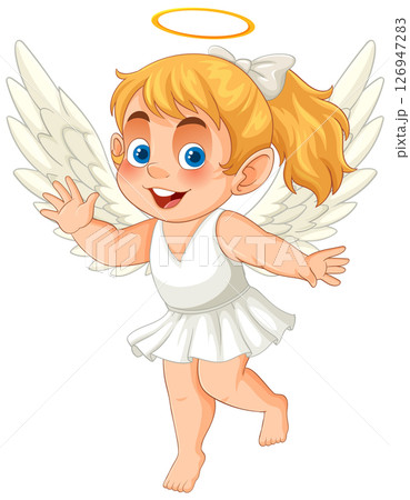 Cheerful Cartoon Angel with Golden Hair and Halo 126947283