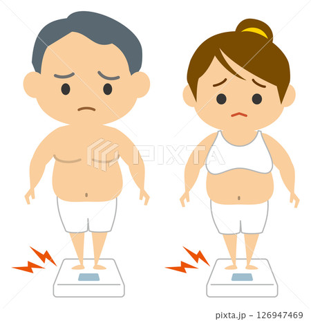 体重計に乗るダイエット中の男性と女性 126947469