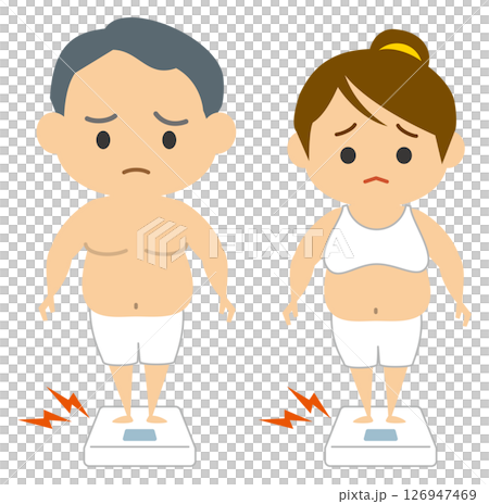 体重計に乗るダイエット中の男性と女性 126947469
