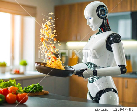 キッチンで調理をする調理ロボット 126947499