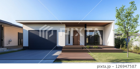 シンプルな日本の平屋住宅、戸建て住宅 126947587