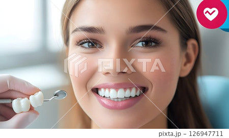 Radiant smile during dental veneer procedure, showcasing oral care and aesthetics 126947711