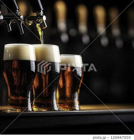 Refreshing Craft Beer Served on Tap with Golden Foam in a Vibrant Bar Setting 126947850