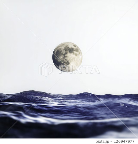 Serene Moon Reflection Over Gentle Ocean Waves At Dusk, Calm Water Surface Scene 126947977