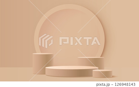 Beige round podium display 126948143