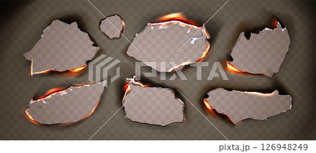 Set of burnt paper hole frames with fire 126948249
