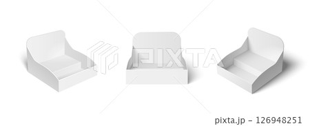 Set of white cardboard product display stands 126948251