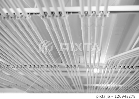 IMC Intermediate Metallic Conduit curving and angular bending, Electricity cable installation at ceiling for safety. IMC Intermediate Metallic Conduit curving and angular bending, Electricity cable installation at ceiling for safety. 126948279