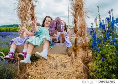 The lavender field creates an atmosphere of calm and dreaminess 126948703