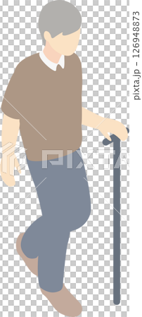 等距人男性老年人步行拐杖福利護理簡單鳥瞰圖插圖素材 126948873