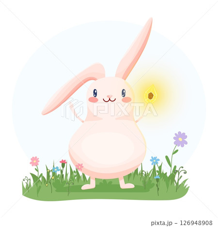 Magical pink rabbit holding glowing crystal 126948908