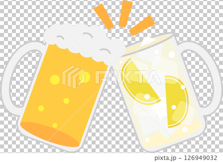 ビールとレモンサワーで乾杯しているイメージ素材 126949032