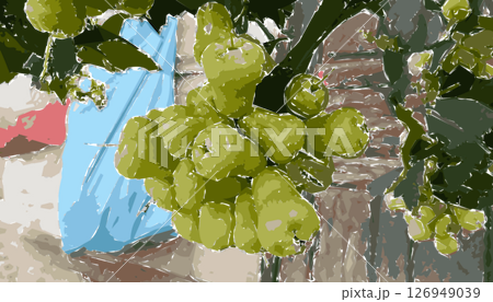 Background illustration with a picture of a green guava plant. Perfect for wallpapers, backgrounds, posters, banners, book covers 126949039