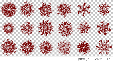 Illustration of several sets of magenta red mandala pattern shapes. Perfect for tattoos, stickers, banners, clothes, hats, websites 126949047