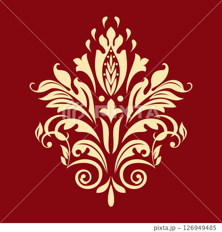 Damask graphic ornament. Floral design element. Golden and red vector pattern Damask graphic ornament. Floral design element. Golden and red vector pattern 126949485