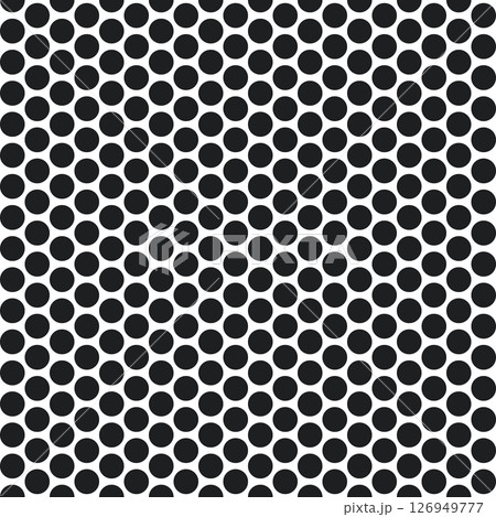 Metal micro mesh seamless pattern. Iron plate with round holes. Perforated metal texture. Dotted seamless pattern. Peg board sheet. Speaker screen grid background. Vector design illustration 126949777