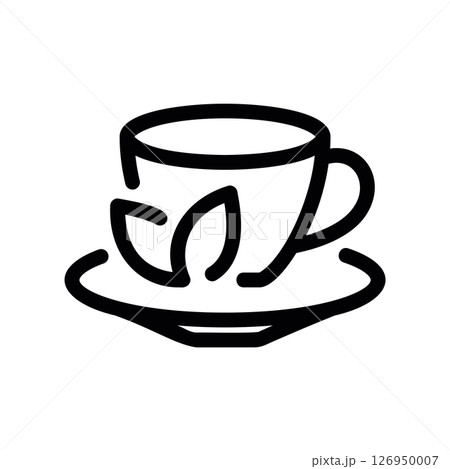 Simple Line Art Icon Tea Cup on Saucer with Leaves Simple Line Art Icon Tea Cup on Saucer with Leaves 126950007