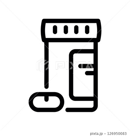 Pill Bottle with Label and Scattered Tablets, Medical Container Icon 126950083