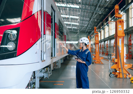 Train engineer working check inspecting railway track at Train station, advance engineering 126950332