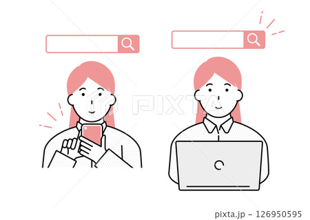 スマホやパソコンで検索する女性のイラスト 126950595