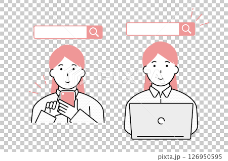 スマホやパソコンで検索する女性のイラスト 126950595