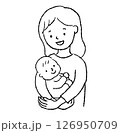赤ちゃんを抱っこする母親の線画イラスト 126950709