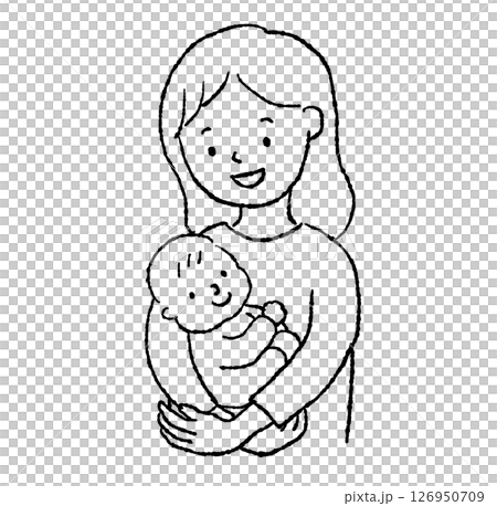 母親抱著嬰兒的線條畫插圖 126950709