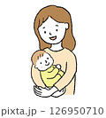 赤ちゃんを抱っこする母親の線画イラスト 126950710