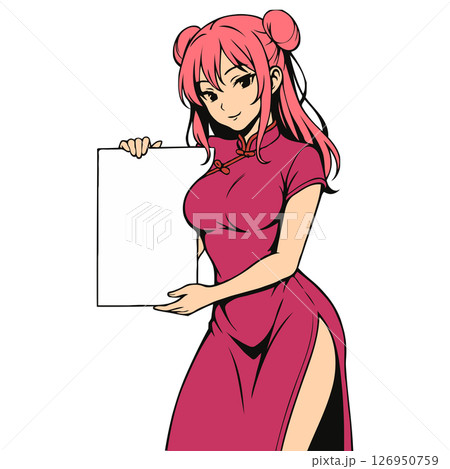 Chinese Girl Holding a Blank Whiteboard Generative AI 126950759