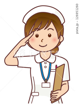 敬礼をする女性看護師 126951260